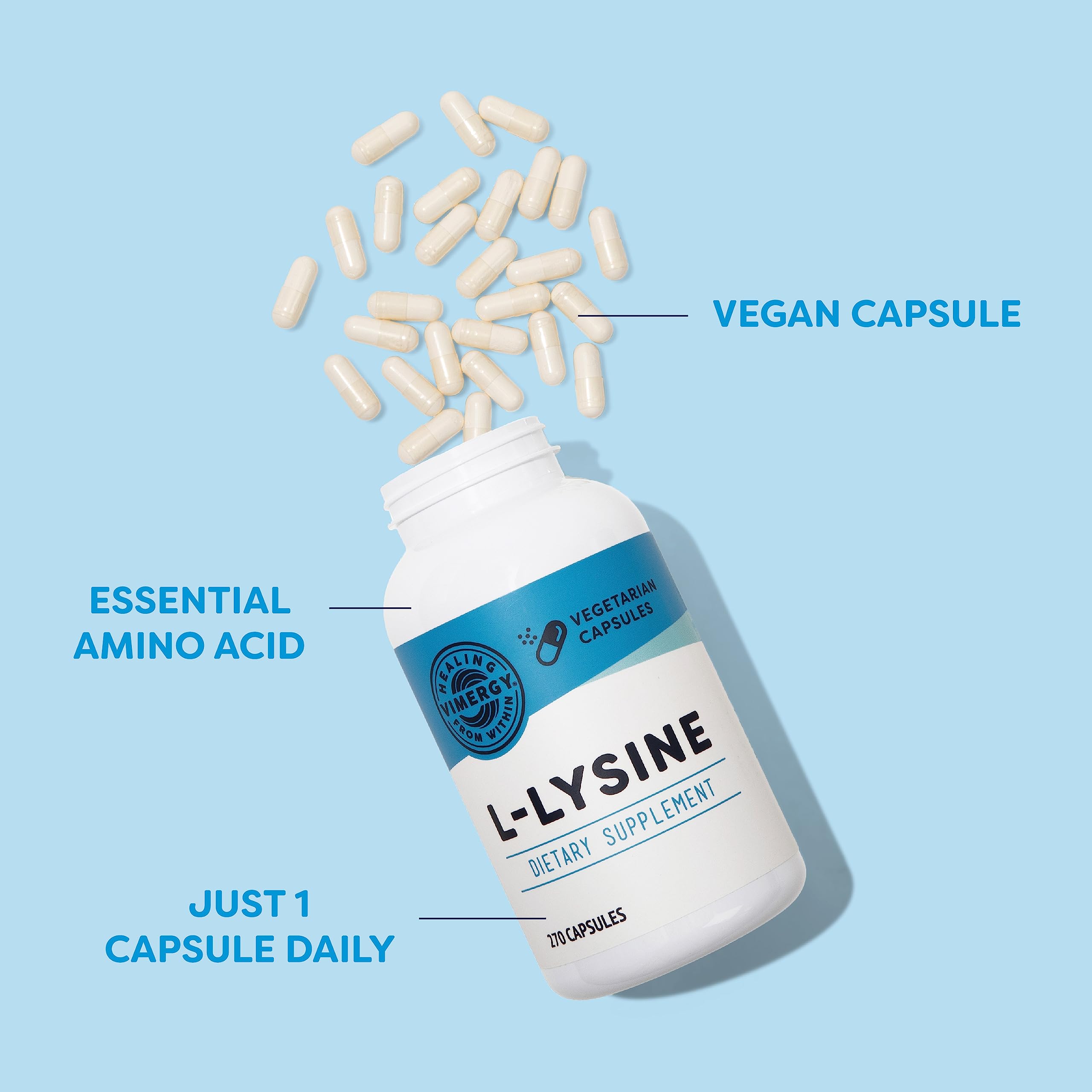 Vimergy L-Lysine – Promotes Healthy Skin, Hair & Nails* – Supports Healthy Metabolism* – Vegan, Non-GMO & Gluten-Free – 270 Capsules
