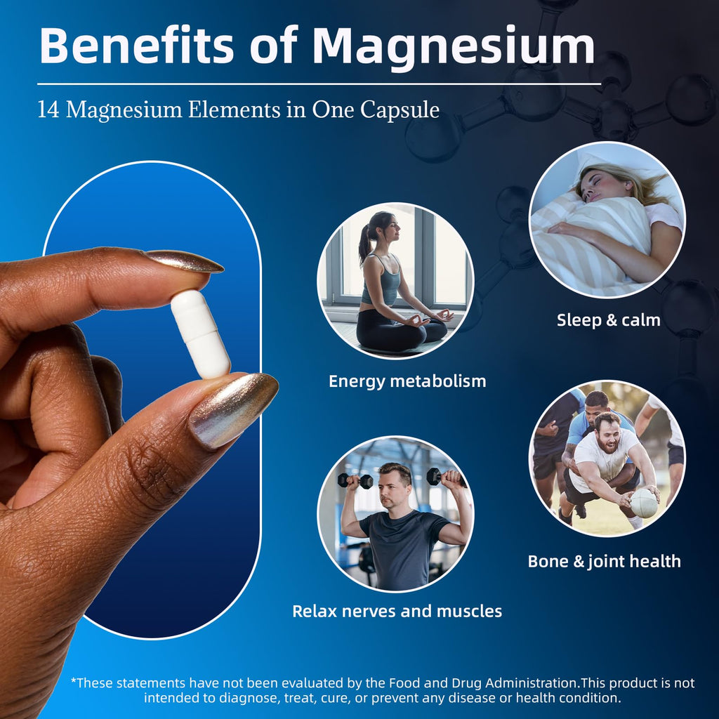 14-in-1 Magnesium Complex Supplement, 1200mg Elemental Magnesium Glycinate, Citrate, Malate, Taurate - Magnesium Complex for Women Nerves, Bone & Heart Health | Non-GMO GrthNutr buy supplements Au