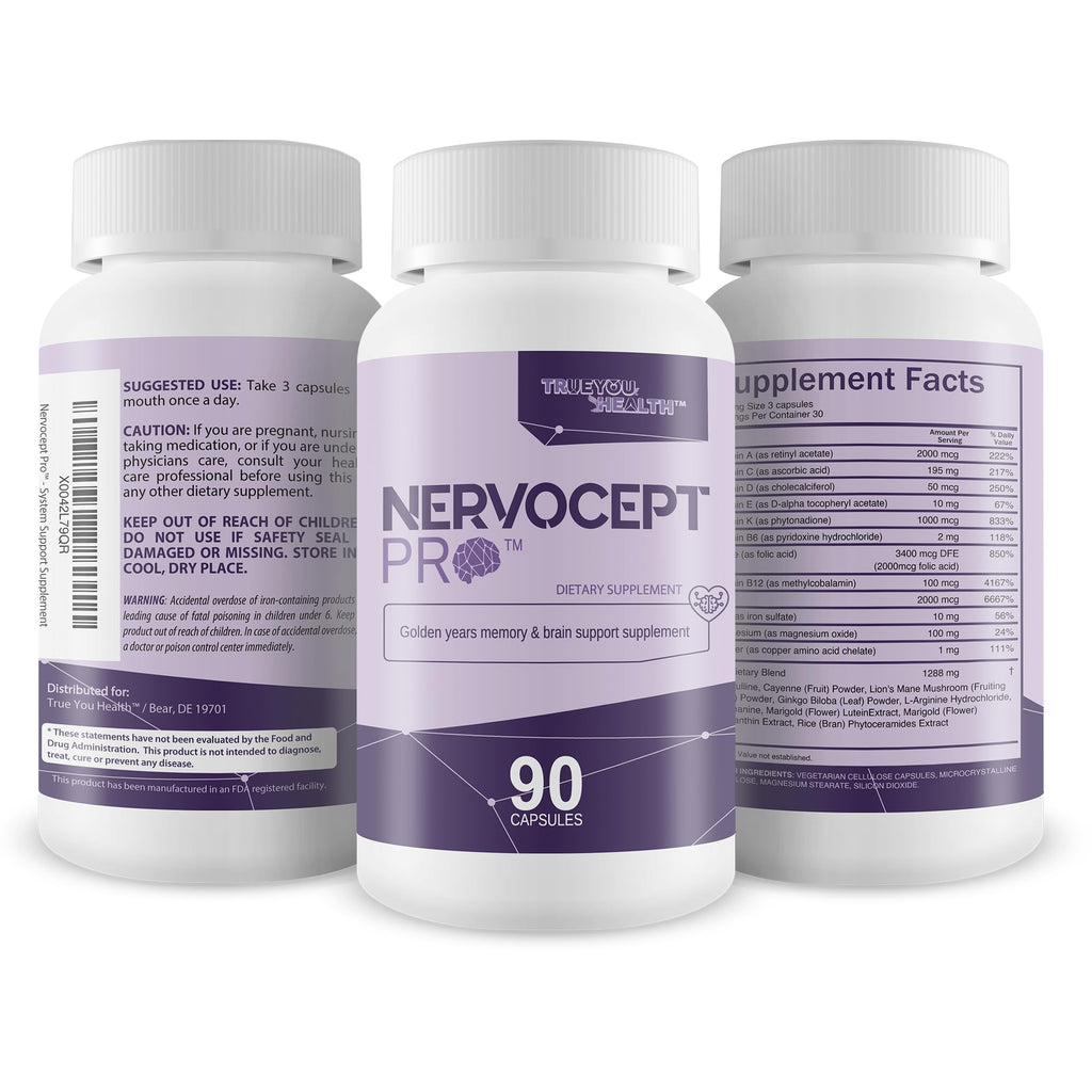 Nervocept Pro - Our Best Nerve Support Capsules - Lions Mane, Magnesium, Vitamin B For Nerve Repair - Vitamin D for Nerves - Lions Mane Memory & Nerve Support - Vitamin B12 Nerve Support True You Health buy supplements Au