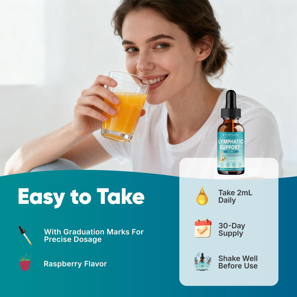 FORTILUME Liposomal Lymphatic Drainage Drops, 13 in 1 Lymphatic Support Drops with Elderberry & Echinacea, Immune & Lymph System Support, Raspberry Flavor, 2 Fl.Oz (30 Servings) FORTILUME buy supplements Au