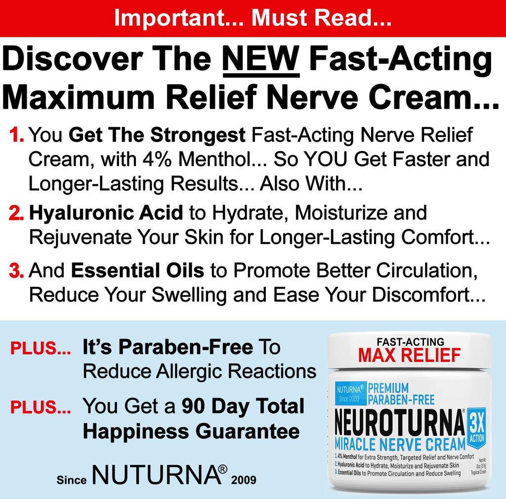 Neuropathy Nerve Relief Cream - Premium Nerve Cream 3X Action for Targeted Relief and Soothing Nerve Comfort - Maximum Strength with 4% Menthol Arnica MSM for Feet Hands Legs Toes & Back - Large 4 Oz NuturnaBuy Supplements Australia
