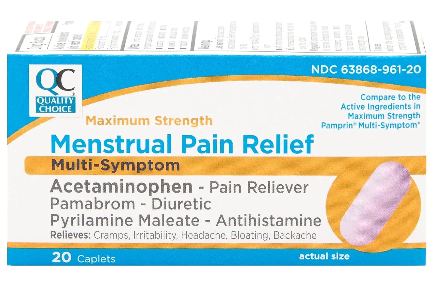 Quality Choice Maximum Strength Mentrual Pain Relief, Multi Symptom Pain Relief Caplets, Cramps, Headache, Bloating, Backache & Irritability, 20 Count Package Quality ChoiceBuy Supplements Australia