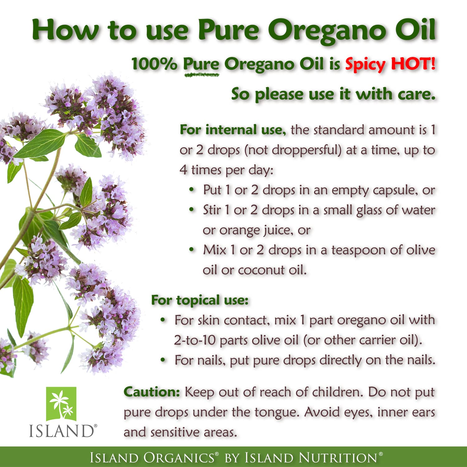Island Nutrition, Oregano Oil Organic Liquid Drops - 100% Pure & Undiluted - USDA-Certified Organic (1 oz) 75% Carvacrol