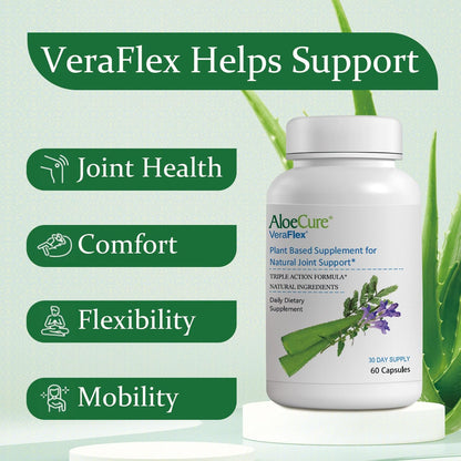 AloeCure VeraFlex Natural Joint Health, 60 Capsules, Clinically Tested Natural Plant-Based Formula to Support Comfort, Mobility and Flexibility - Featuring Organic Aloe Vera AloeCureBuy Supplements Australia