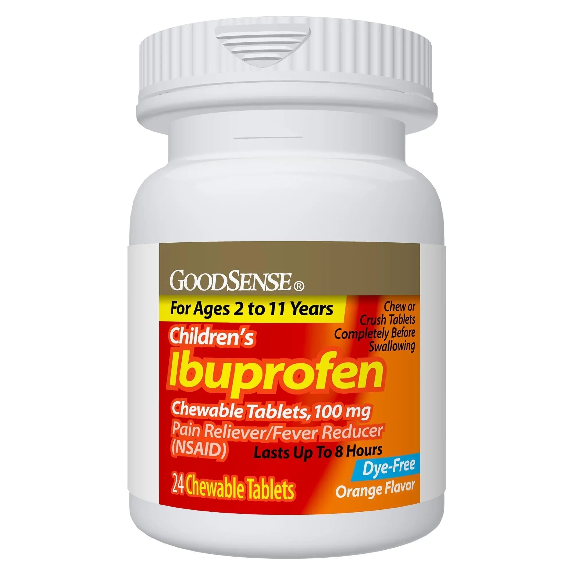 Childrens Ibuprofen Chewable Tablets, 100 mg, Orange Flavor, Pain Reliever and Fever Reducer, 24 Count GoodSenseBuy Supplements Australia