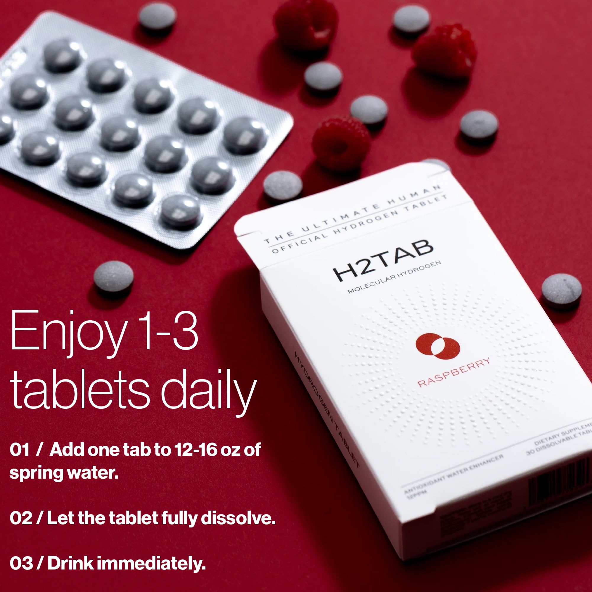 Molecular H2TAB Hydrogen Water Tablets with Magnesium -12 PPM Hydrogen Tablets for Drinking Water -Rich in Antioxidants, Supports Cellular Health, Recovery & Cognitive Function (30 Counts, Raspberry) H2TAB buy supplements Au