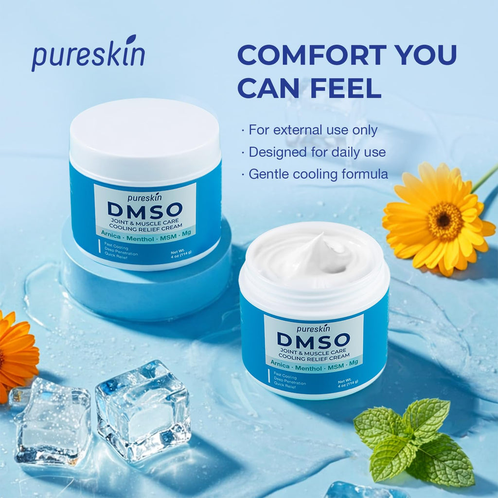 PURESKIN DMSO Relief Cream – Pharmaceutical Grade Fast-Absorbing Cooling Formula for Active Lifestyles – Lightweight Cream with Arnica, MSM, Magnesium, Menthol & Aloe, 4 oz PURESKIN buy supplements Au