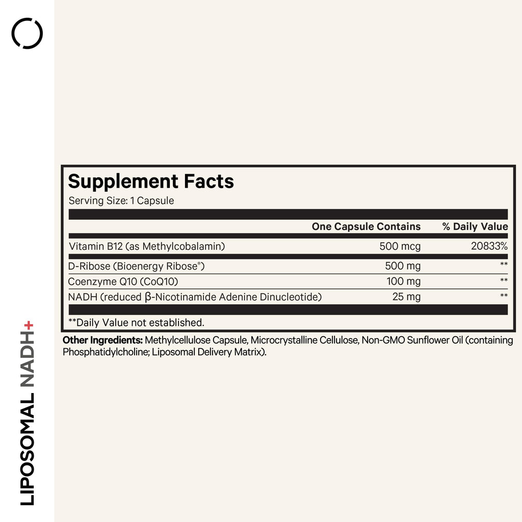 Codeage Liposomal NADH+ Supplement - NADH, Vitamin B12, D-Ribose as Bioenergy Ribose, CoQ10-2-Month Supply - Liposomal Delivery - β-Nicotinamide Adenine Dinucleotide Pills - Non-GMO - 60 Capsules CodeageBuy Supplements Australia