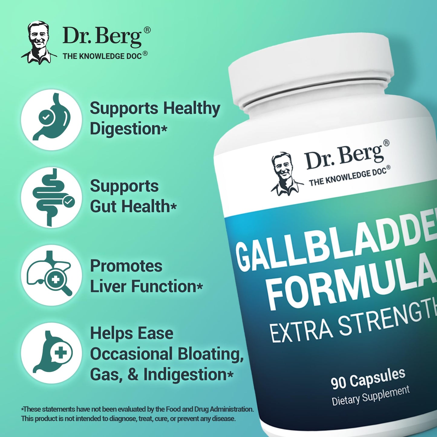 Dr. Berg Gallbladder Formula Extra Strength - with Ox Bile Powder and Conjugated Bile Acid - Digestive Enzymes Proprietary Blend - Full 45-Day Supply - 90 Vegetable Capsules Dr. Berg NutritionalsBuy Supplements Australia