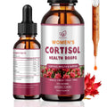 Bottle of 'Women's Cortisol Health Drops' with dropper and label on a white background