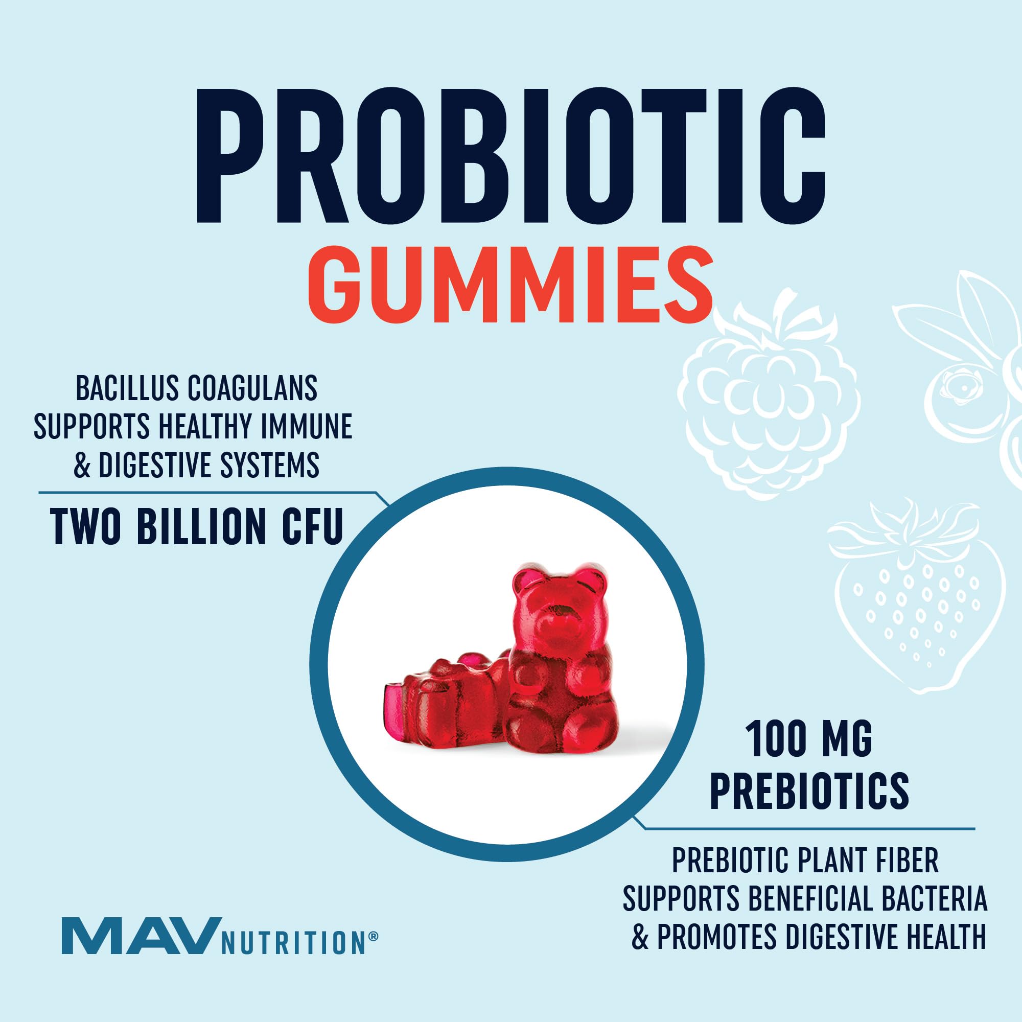 Kids Probiotic Gummies | 2 Billion Probiotics + 100mg Prebiotic Fiber for Immune & Digestion Support | Low Sugar Per Serving | For Children Ages 2+ | Gluten-Free,