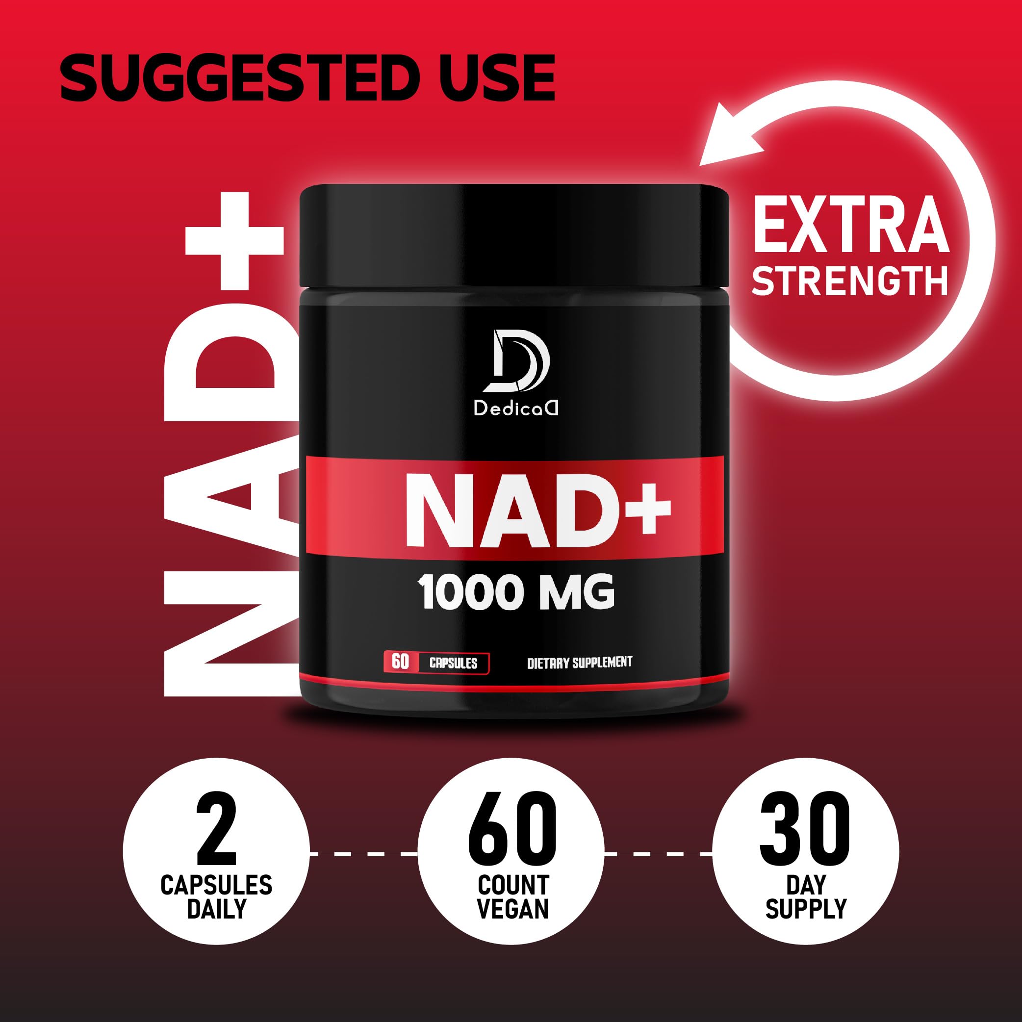DEDICAD NAD Supplement 1000 mg - Pure NAD Supplement - Energy and DNA Repair, Aging Defense, Brain Function - 60 Capsules DEDICAD buy supplements Au
