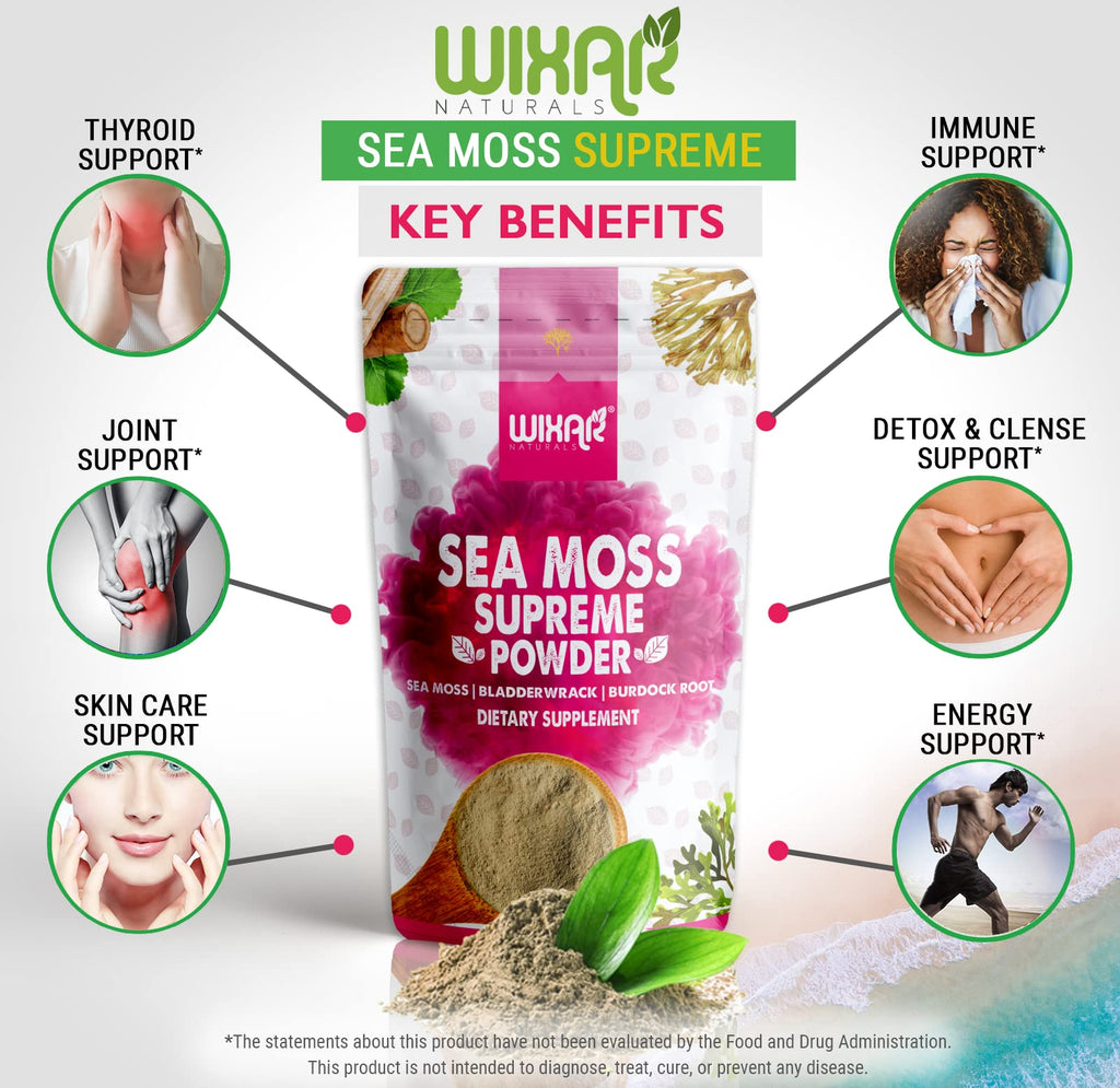 Wixar Wildcrafted Sea Moss Powder – (8 Ounces) – Natural Irish Sea Moss and Bladderwrack with Burdock Powder - Thyroid Support, Healthy Skin, Keto Detox, Joint Support Alkaline Supplements WIXAR NATURALSBuy Supplements Australia