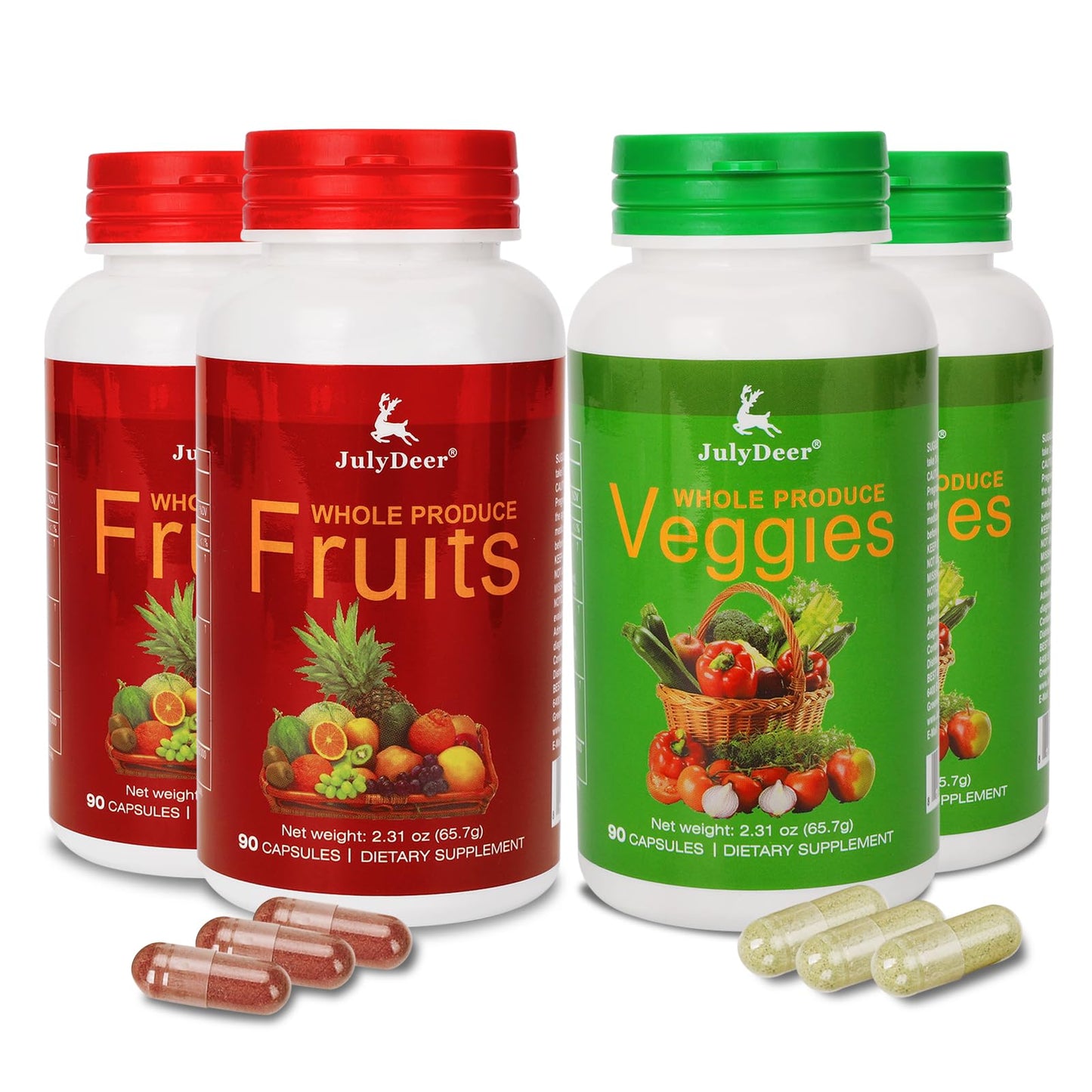 Fruit and Veggies Supplement Ingredients Natural – 4 Bottles 360 Total Vegetarian Capsules | Balance of Natural 16+18 Whole Fruits & Veggies Blend | Fresh Superfood Formula with Vitamins and Minerals JulyDeerBuy Supplements Australia