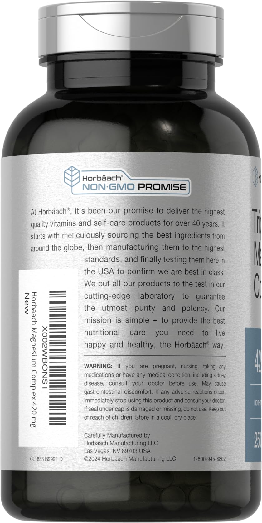 Horbäach Triple Magnesium Complex | 420 mg | 250 Capsules | Non-GMO and Gluten Free Formula | Magnesium Oxide, Citrate, and Aspartate Dietary Supplement Horbäach buy supplements Au