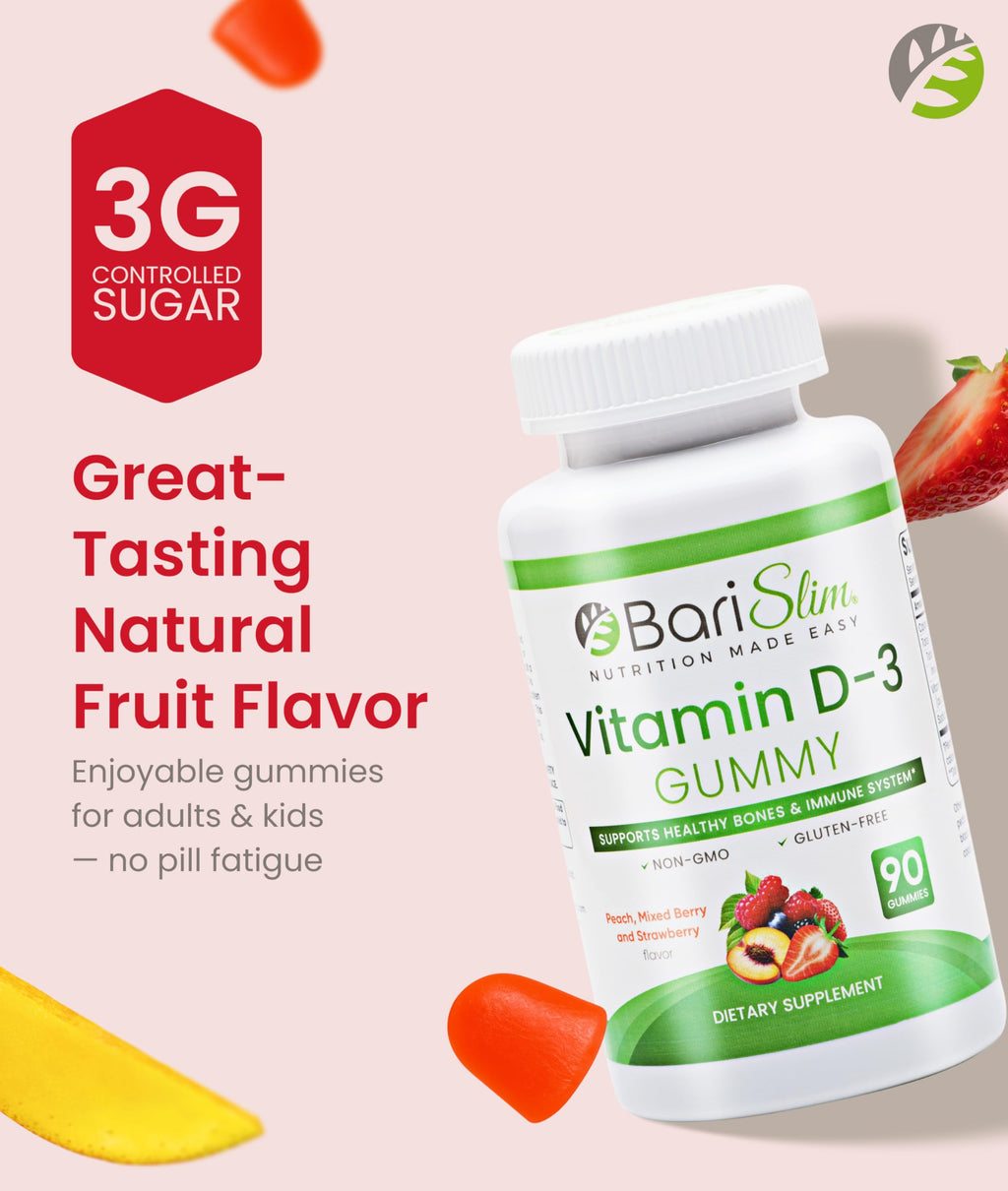 BariSlim Bariatric Vitamin D-3 Gummies - Specially Formulated Gummy Vitamin for Patients After Weight Loss Surgery - Easy to Digest and Great Tasting Fruit Flavors | 90 Fruit Chews BariSlim buy supplements Au