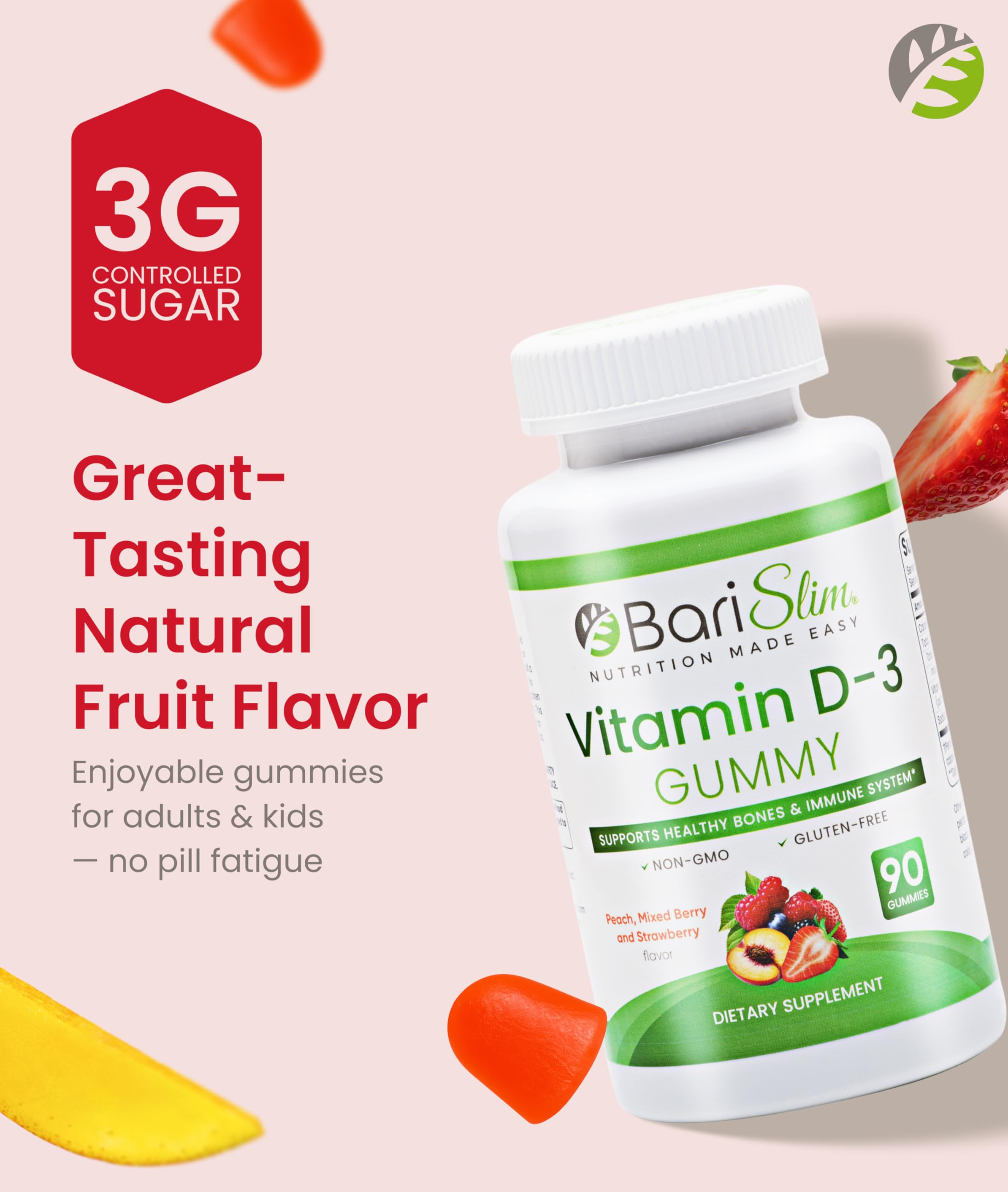 BariSlim Bariatric Vitamin D-3 Gummies - Specially Formulated Gummy Vitamin for Patients After Weight Loss Surgery - Easy to Digest and Great Tasting Fruit Flavors | 90 Fruit Chews BariSlim buy supplements Au