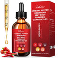 Vitamin supplement bottle and packaging with dropper and ingredients on a white background