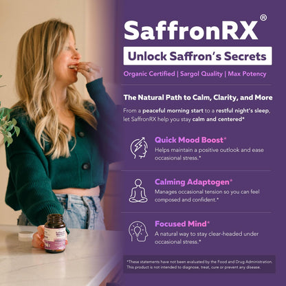 Organic Saffron Extract: Optimized Extract with Safromotivines, Safranal, and Crocins – Clinically Studied | Premium Persian Sargol Quality | Supports Mood,
