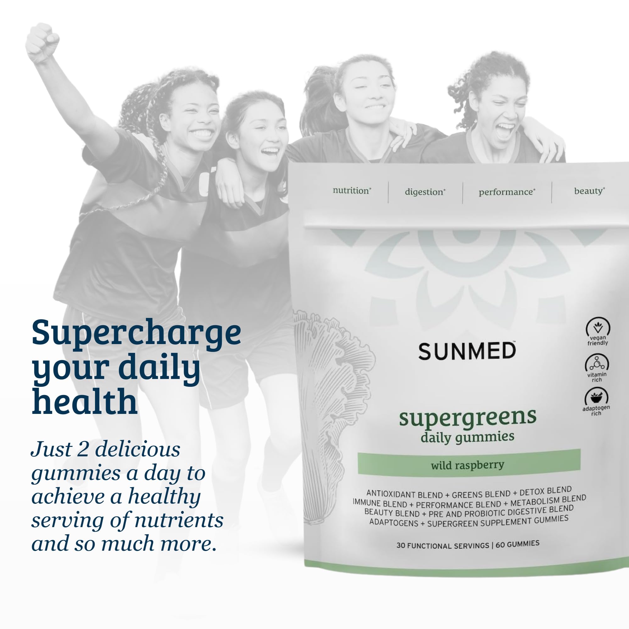 SUNMED Supergreens Daily Gummies – Wellness Blend with Ashwagandha, Green Tea, Spirulina, Probiotics, Antioxidants & Detox Support for Immunity, Gut, Skin & Brain Health | Wild Raspberry, 60ct SUNMEDBuy Supplements Australia