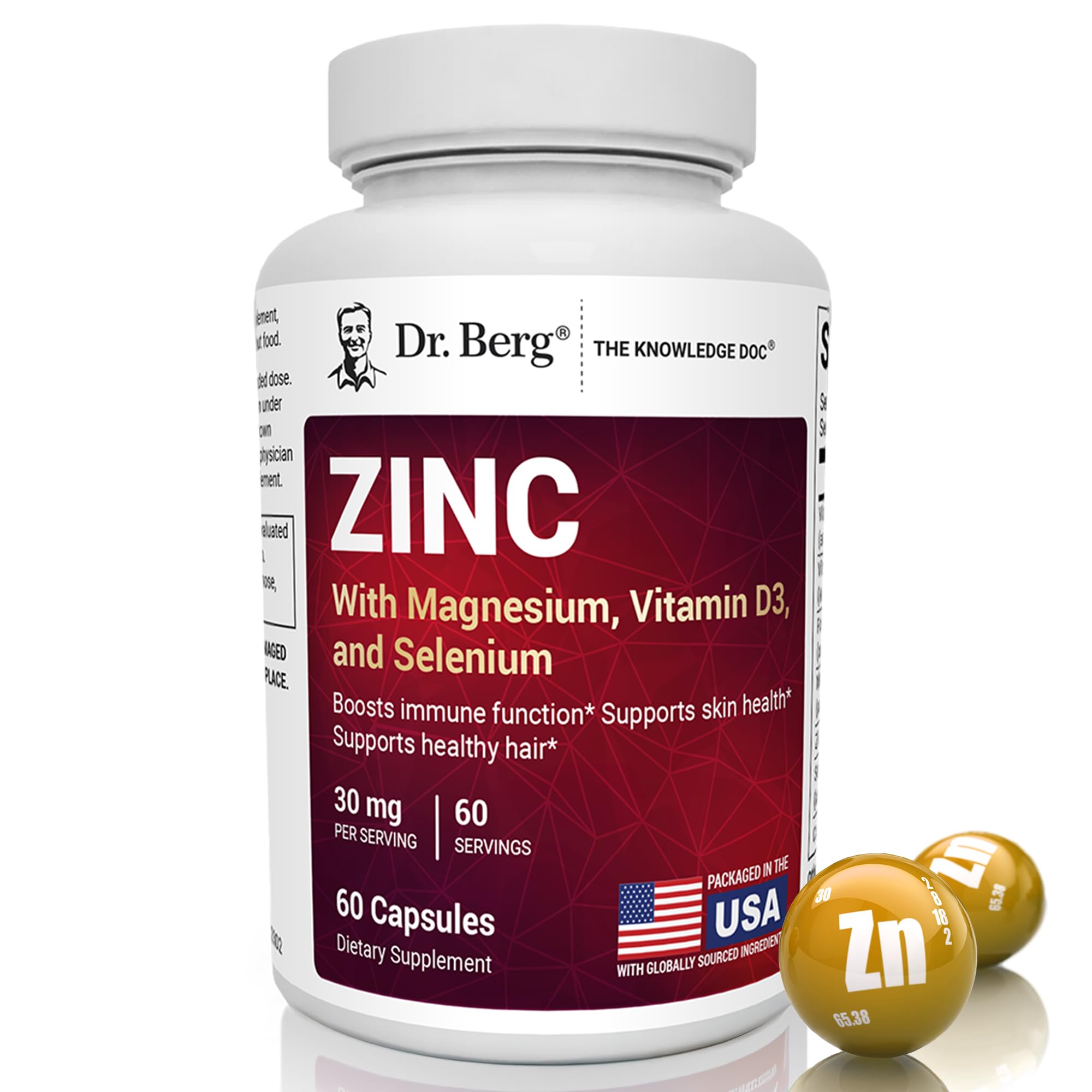 Dr. Berg Zinc 30mg Enhanced with Magnesium, Vitamin D3, Selenium, & Copper - Zinc Supplements for Men & Women - Chelated Zinc for Immune, Skin, Hair, & Nails Support* - 60 Capsules Dr. Berg NutritionalsBuy Supplements Australia