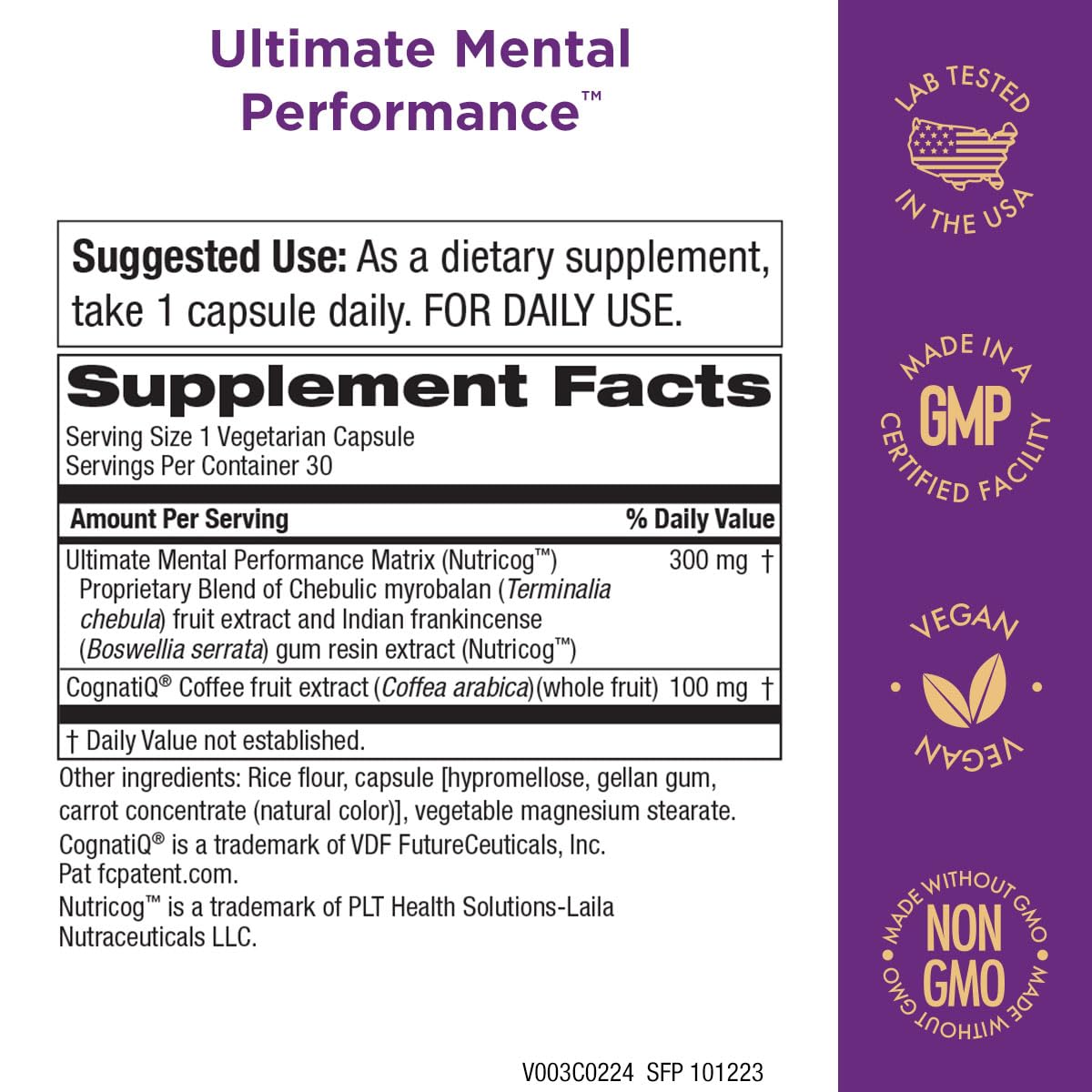 Purity Products Ultimate Mental Performance Supports Memory Recall, Mental Focus + More - Nootropic Powerhouse ft. Patented Botanical Plant-Based Ingredients - Vegan & Non-GMO - 30 Veggie Caps Purity Products buy supplements Au