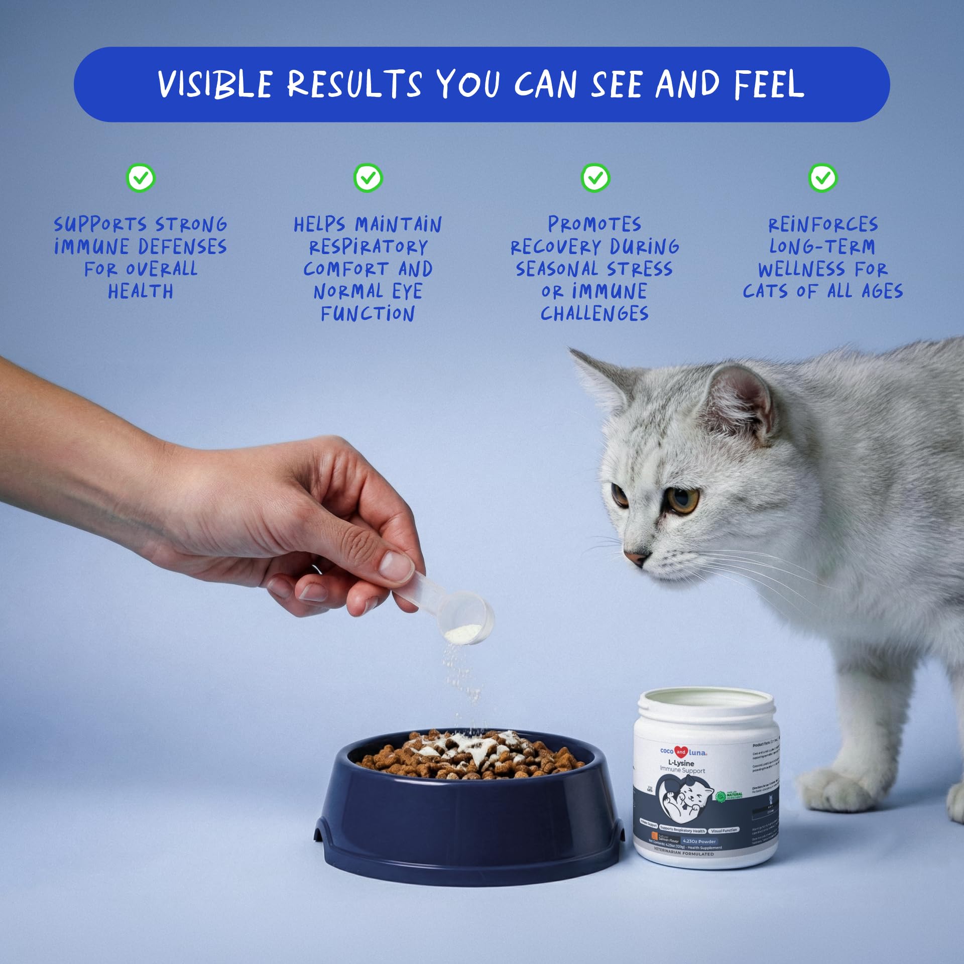 L-Lysine Supplement for Cats 900mg/scoop - Cat Supplement for Sneezing and Runny Nose, Cold, Immune Support, Eye Function