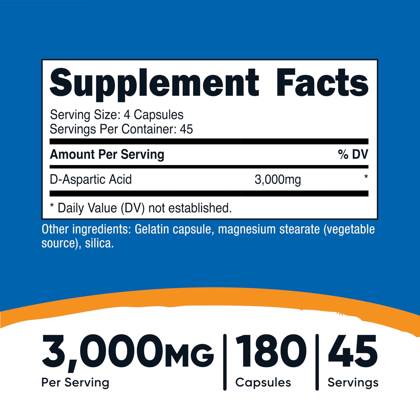 Nutricost D-Aspartic Acid (DAA) Capsules 3000mg Per Serving (180 Capsules) - Non-GMO