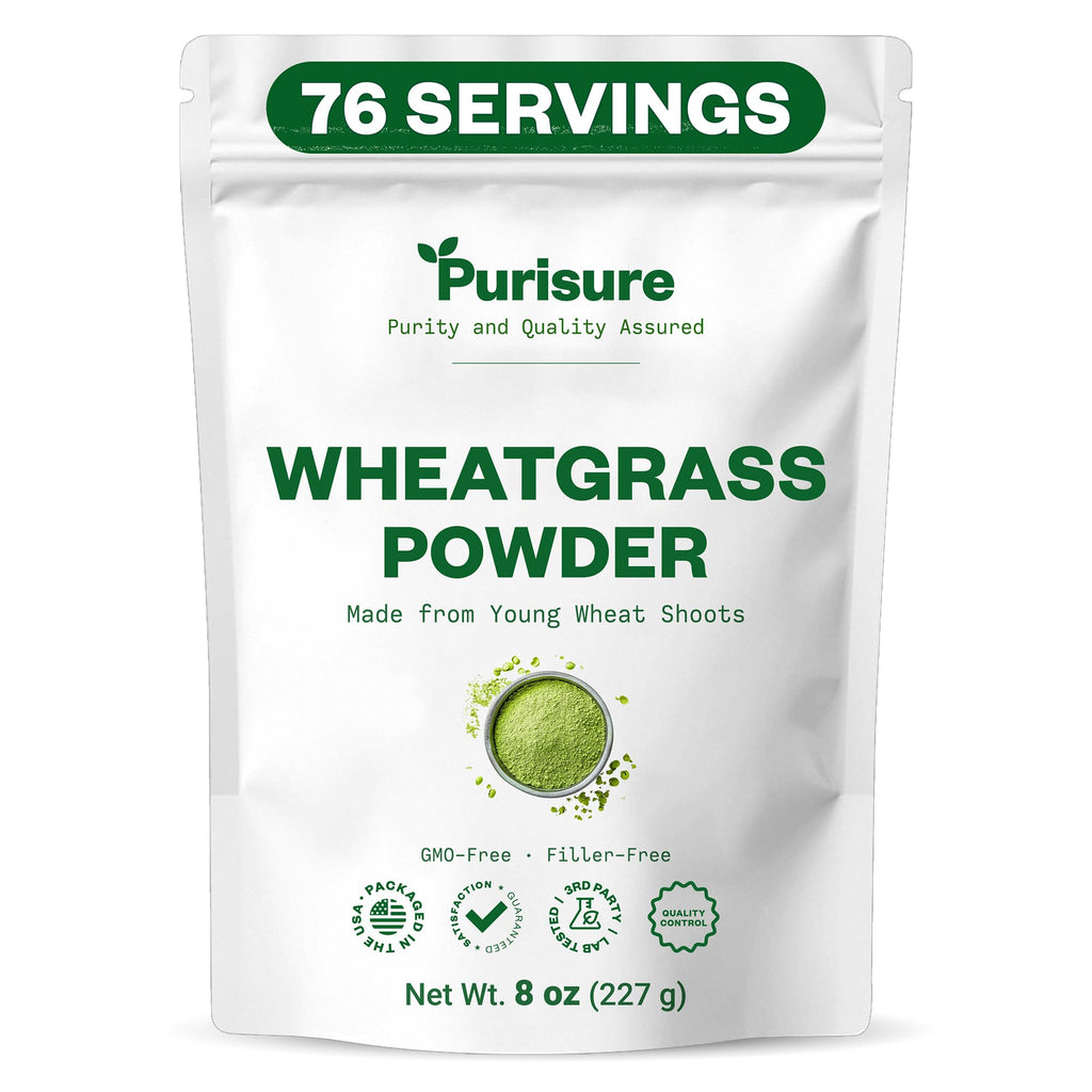Purisure Wheatgrass Powder, 8oz, Wheat Grass Powder, Green Superfood for Salads, Smoothie and Shakes, Superfood Powder Rich in Immunity Vitamins, Fiber and Minerals, 76 Servings PurisureBuy Supplements Australia