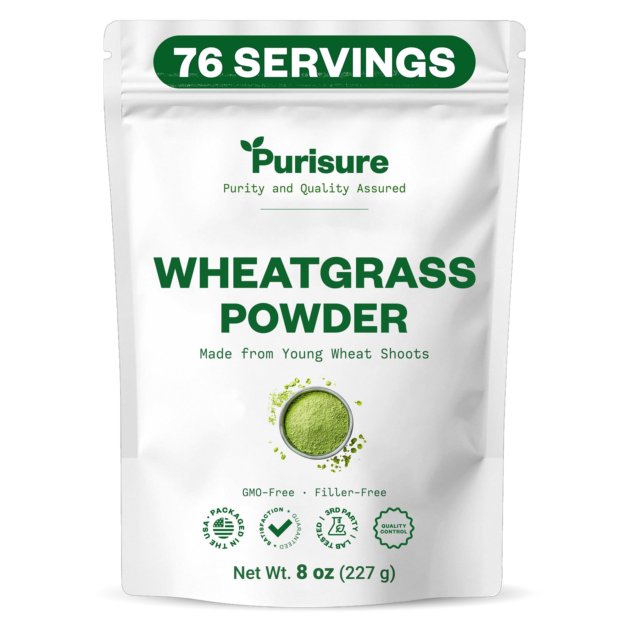 Purisure Wheatgrass Powder, 8oz, Wheat Grass Powder, Green Superfood for Salads, Smoothie and Shakes, Superfood Powder Rich in Immunity Vitamins, Fiber and Minerals, 76 Servings PurisureBuy Supplements Australia