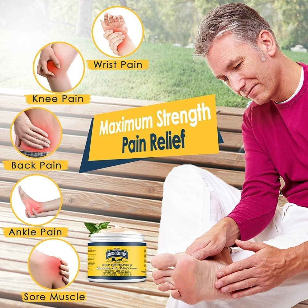 Amish Origins Arthritis Pain Relief Cream - 3.5 oz - Maximum Strength Deep Penetrating for Joint, Muscle, Knee, Back, Feet, Hand, Ankle, Aches, 1 Pack Amish OriginsBuy Supplements Australia