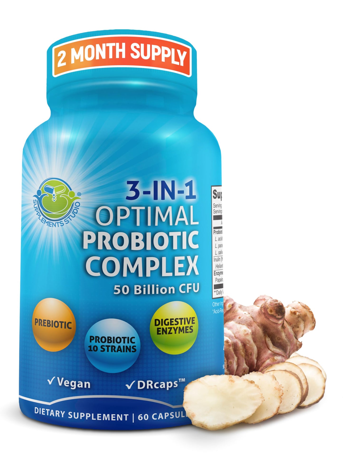 Probiotics with Digestive Enzymes and Prebiotic for Women and Men - 3-In-1 Vegan Probiotic Prebiotic Multi Enzyme Complex for Gut Health