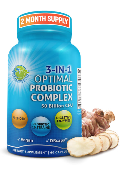 Probiotics with Digestive Enzymes and Prebiotic for Women and Men - 3-In-1 Vegan Probiotic Prebiotic Multi Enzyme Complex for Gut Health