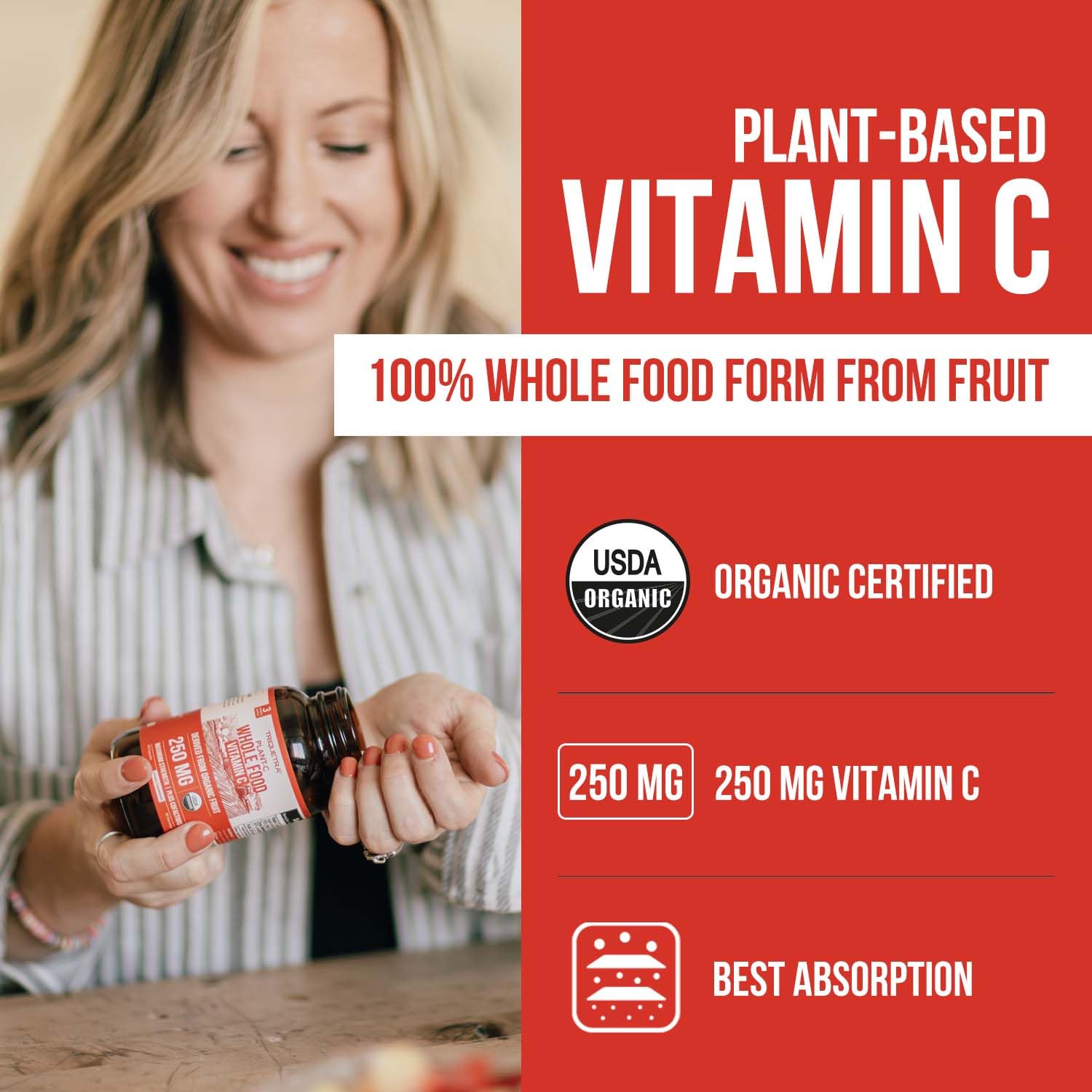 Organic Vitamin C | Whole Food Vitamin C from Fruit Plus Absorption Enhancing Cofactors - Vegan, Enhanced Bioavailability - Immune Support