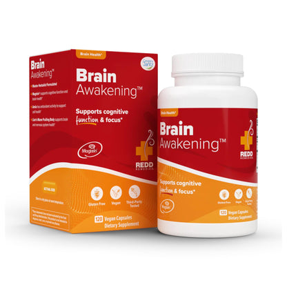 Brain Awakening supplement bottle and packaging on a white background