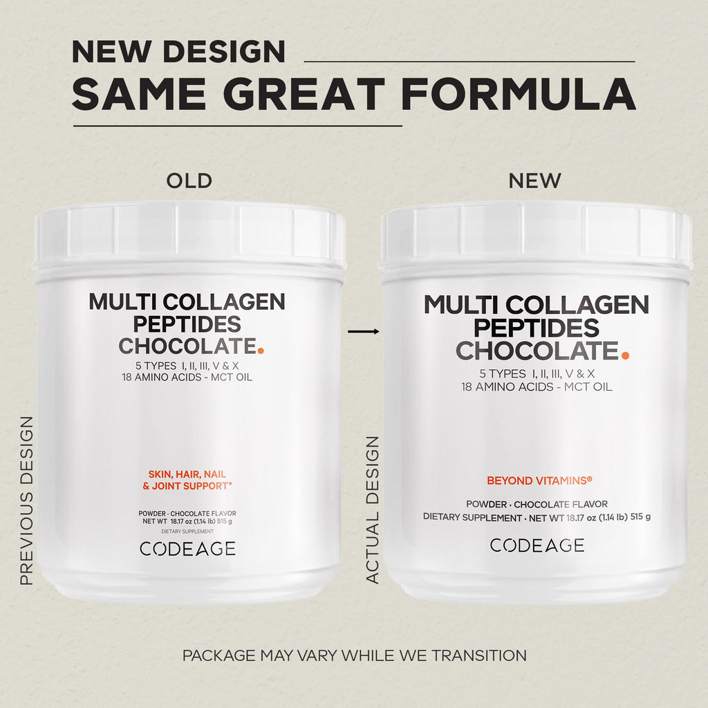 Codeage Multi Collagen Chocolate Protein Powder - Hydrolyzed Bovine Collagen Peptides, 5 Collagen Types & MCT Oil - Collagen Creamer, Chocolate Collagen Peptides - Protein Shakes - Non-GMO - 18.17 oz CodeageBuy Supplements Australia