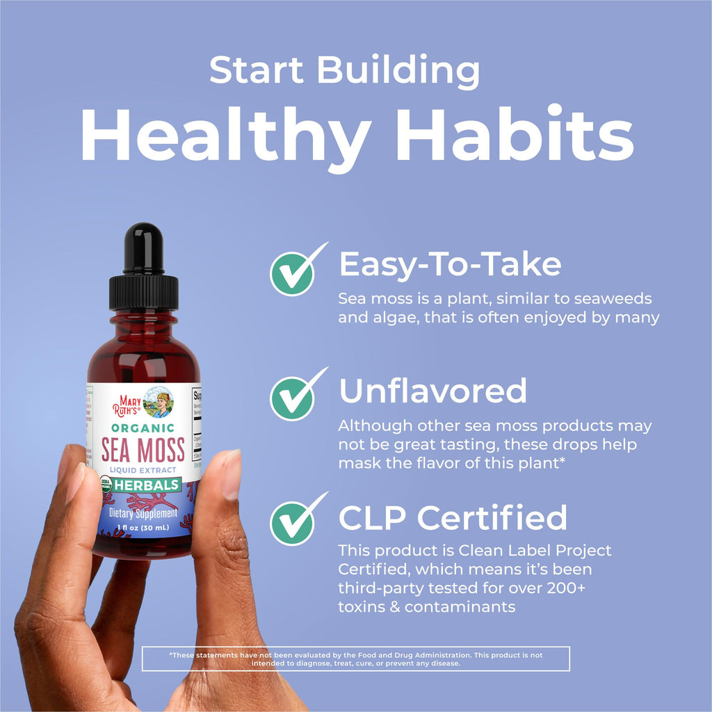 MARYRUTH'S Organic Irish Sea Moss Liquid Drops | Chondrus Crispus | Wild Harvested | Organic Irish Moss Formulated for Adults & Kids Ages 14+ | Unflavored