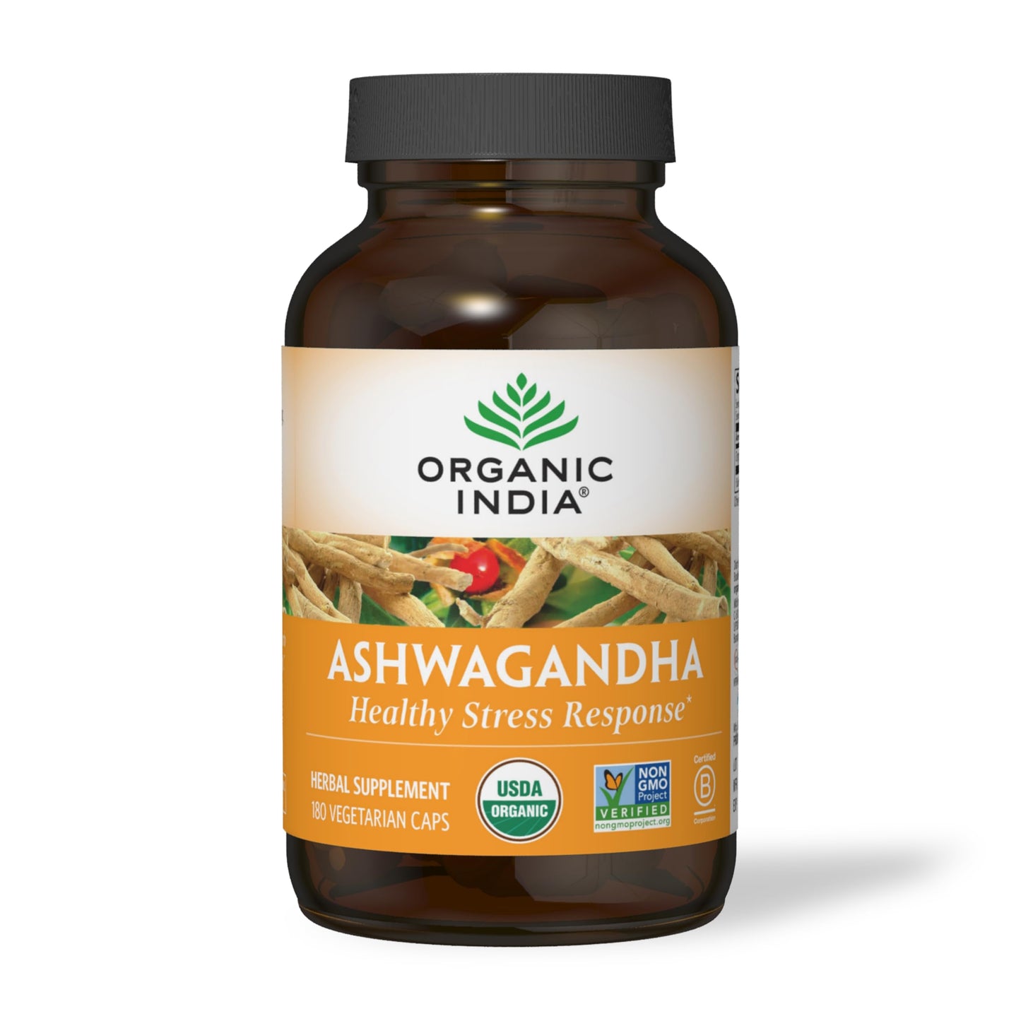 ORGANIC INDIA Ashwagandha Capsules - Organic Ashwagandha Supplement - Vegan Ashwagandha Root, Gluten-Free, Kosher, Non-GMO, Supports Stress Relief,