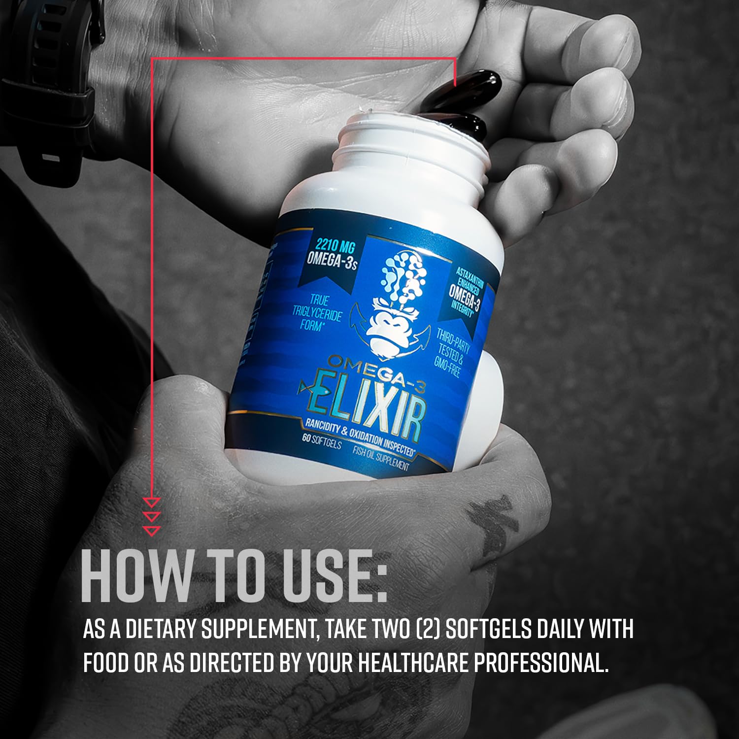 Gorilla Mind Omega-3 Elixir™ | 2210mg Fish Oil Re-Esterified Triglyceride Form | EPA, DHA + 2 Fatty Acids | Astaxanthin Infusion for Bolstered Integrity | 3rd Party & Rancidity Tested | 60 Softgels Gorilla Mind buy supplements Au