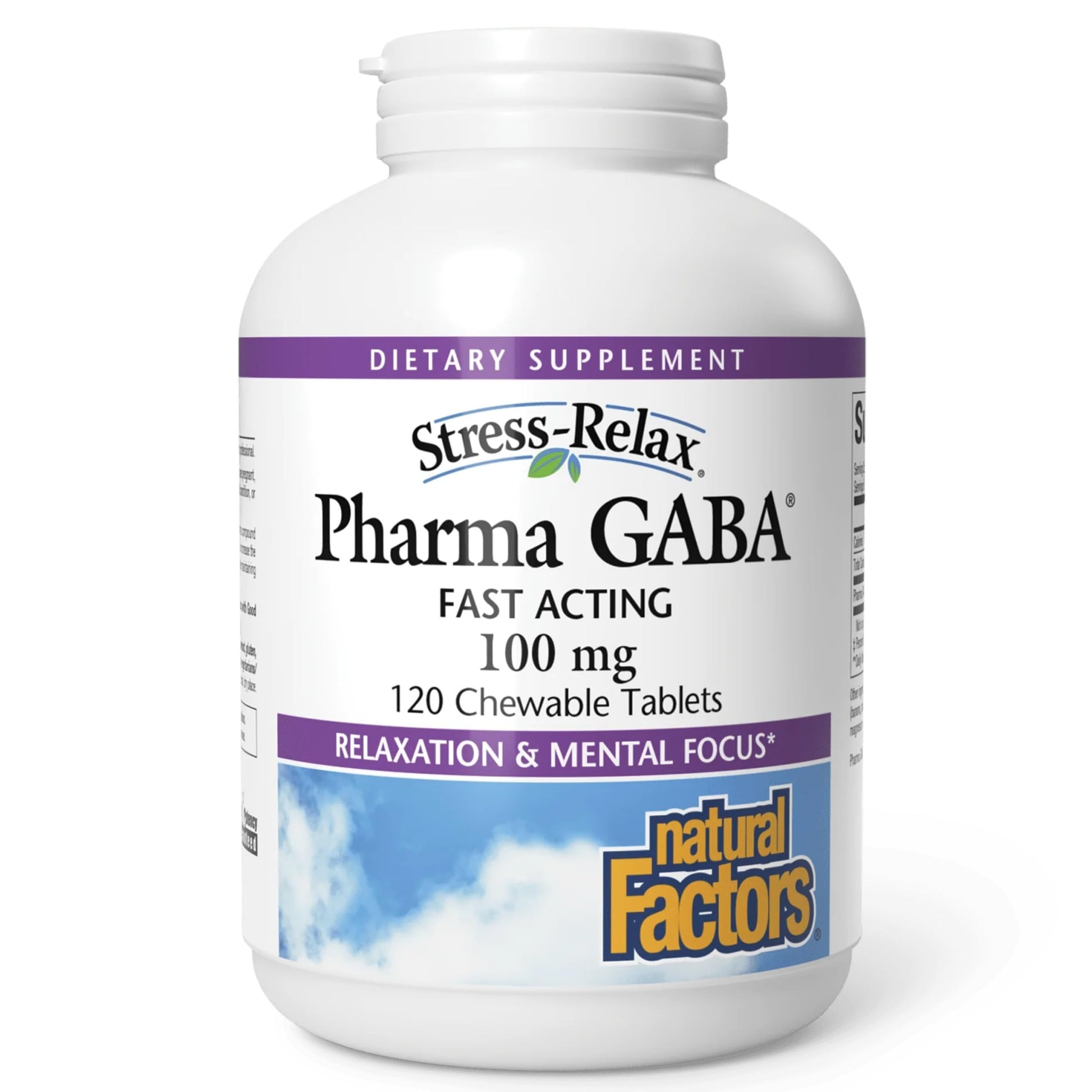 Pharma GABA dietary supplement bottle with white background