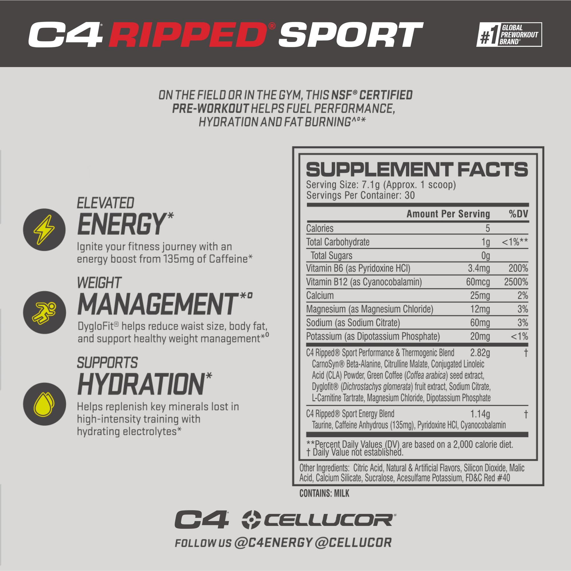 C4 Ripped Sport Pre Workout Powder Fruit Punch - NSF Certified for Sport + Zero Sugar Preworkout Energy Supplement for Men & Women - 135mg Caffeine