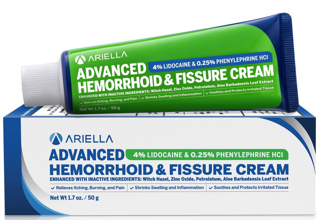 Hemorrhoid Treatment Fissure Lidocaine Cream: Advanced Numbing Ointment with Phenylephrine HCI - Fast Acting Natural Strength Soothing Relief of Pain Swelling Discomfort Itching (1.7 Oz, Witch Hazel) AriellaBuy Supplements Australia