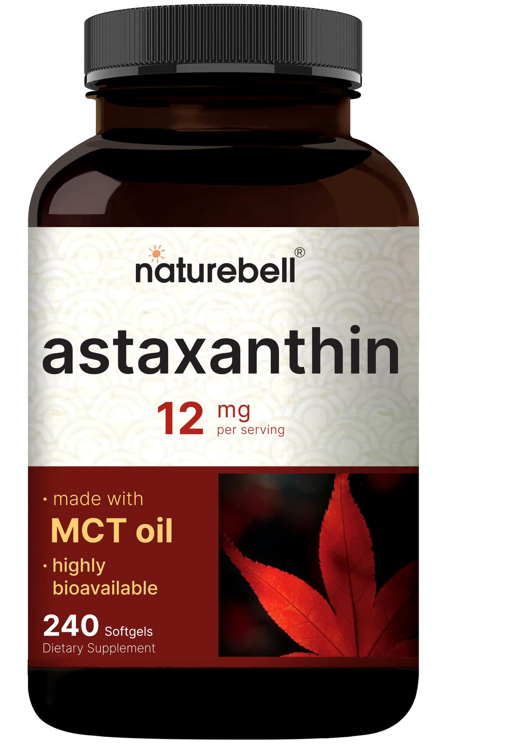 NatureBell Maximum Strength Astaxanthin 12mg, 240 Softgels - 4 Month Supply - Natural Antioxidant from Haematococcus