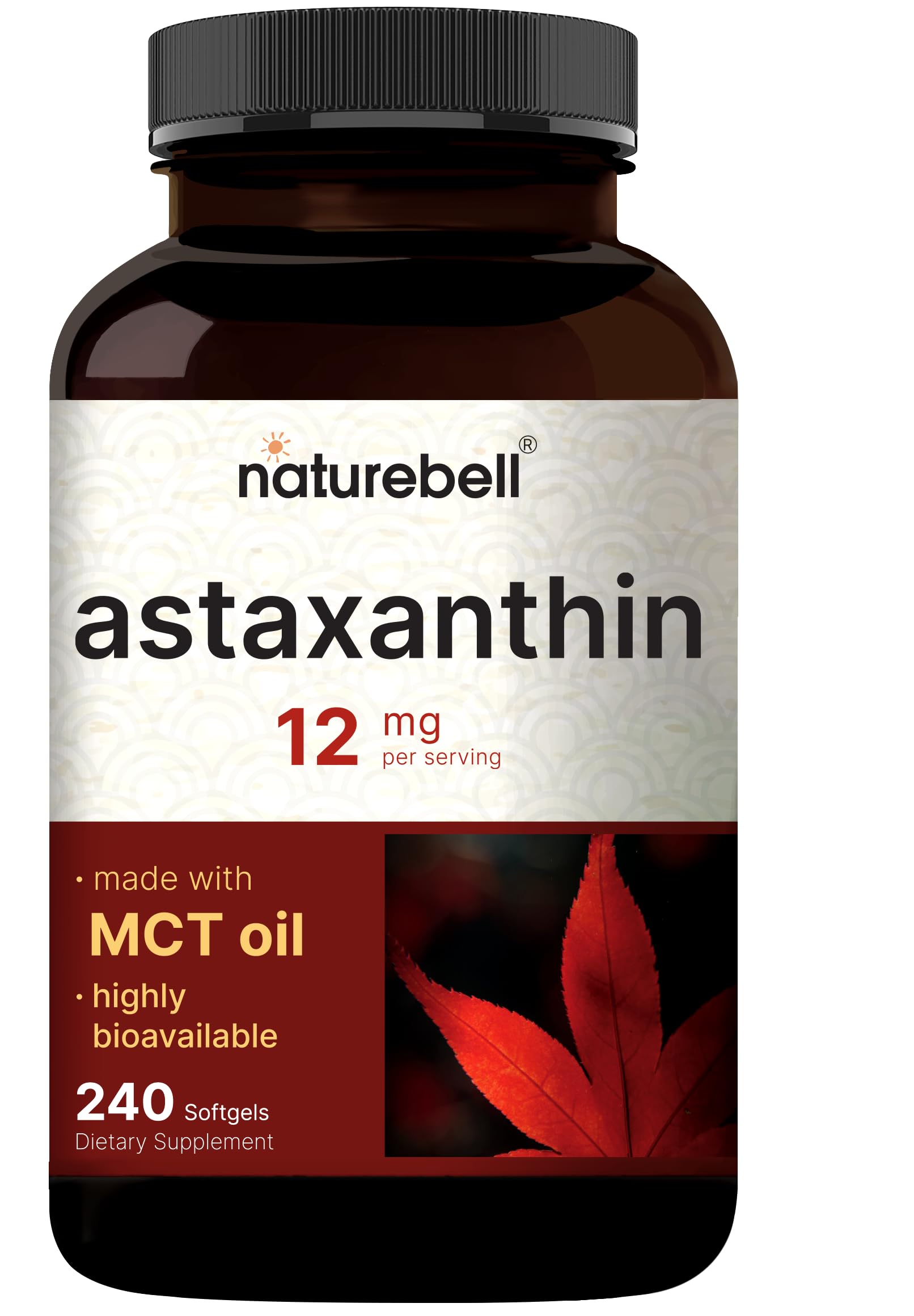 NatureBell Maximum Strength Astaxanthin 12mg, 240 Softgels - 4 Month Supply - Natural Antioxidant from Haematococcus