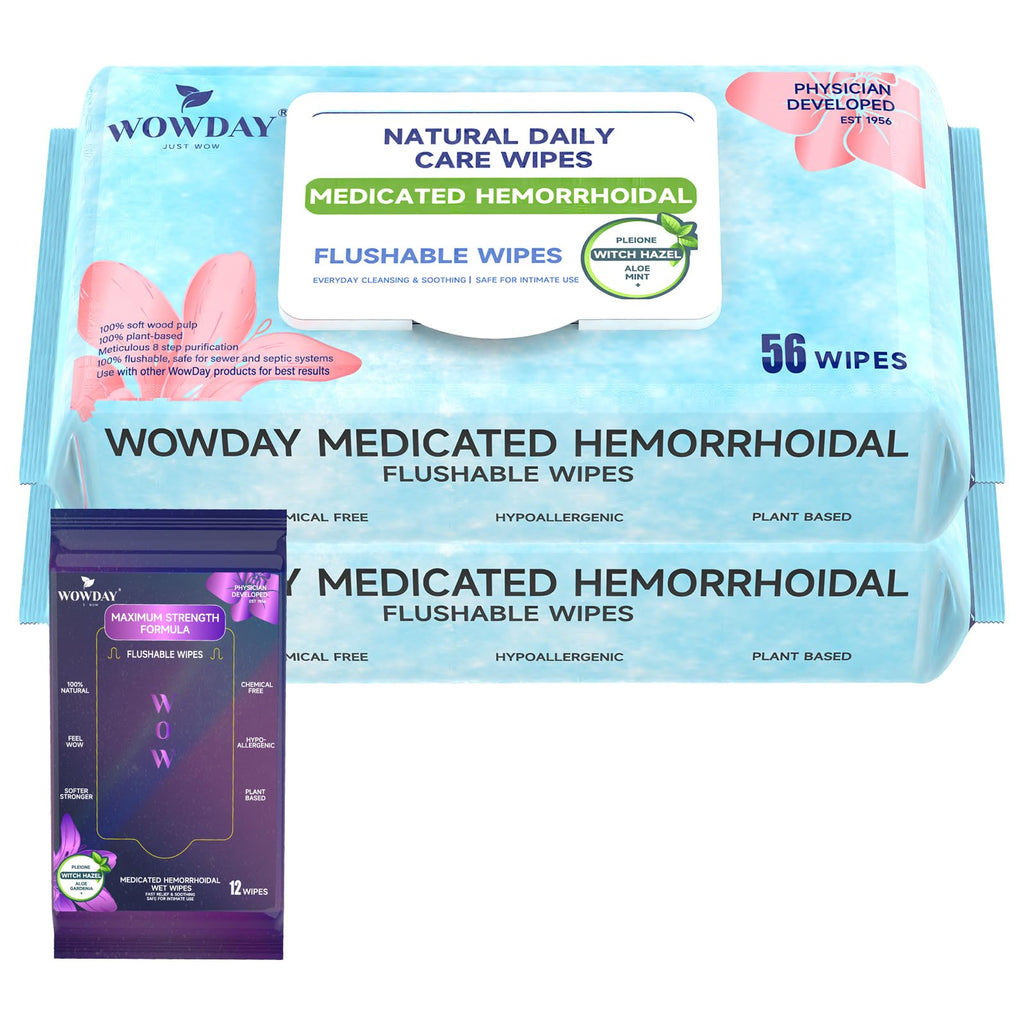 Wowday Flushable Hemorrhoid Wipes | Medicated Witch Hazel Wipes Ph Balanced | 112 Count Natural Fragrance Free Adult Hemorrhoids Witch Hazel Wipe for Butt Itch WowDayBuy Supplements Australia