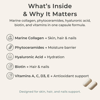 Zi-Collagen Marine Collagen Capsules for Skin, Hair & Nails Support – with Phytoceramides, Hyaluronic Acid, Biotin & Vitamins A C D3 E – 60 Capsules Zivere buy supplements Au