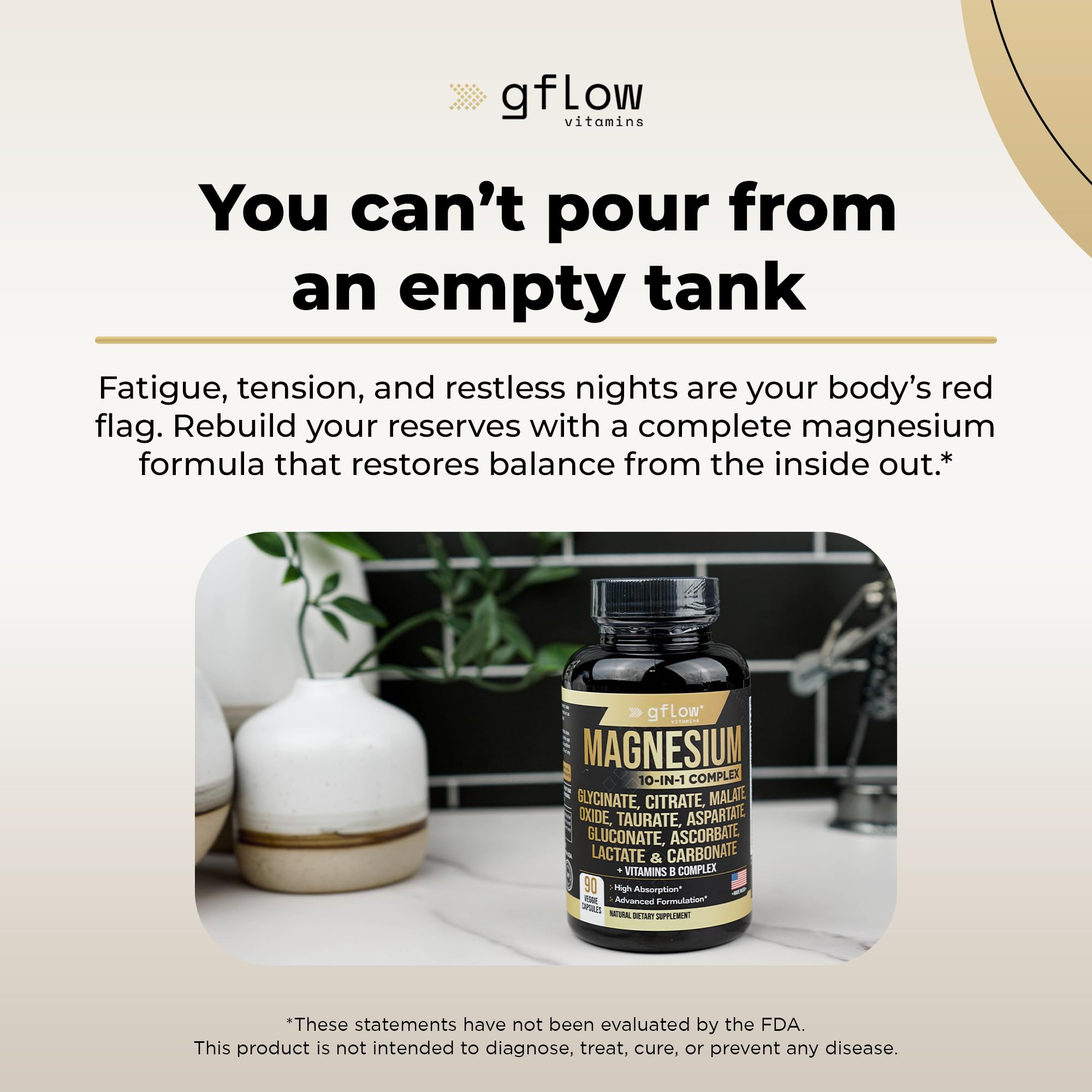 gflow vitamins Magnesium Complex Supplement - 10 Active Forms, Glycinate, Citrate, Malate, Oxide, Taurate, Aspartate, Gluconate, Ascorbate, Lactate, Carbonate, Plus More with Vitamin C B1 B2 B6 B12 gflow vitamins buy supplements Au