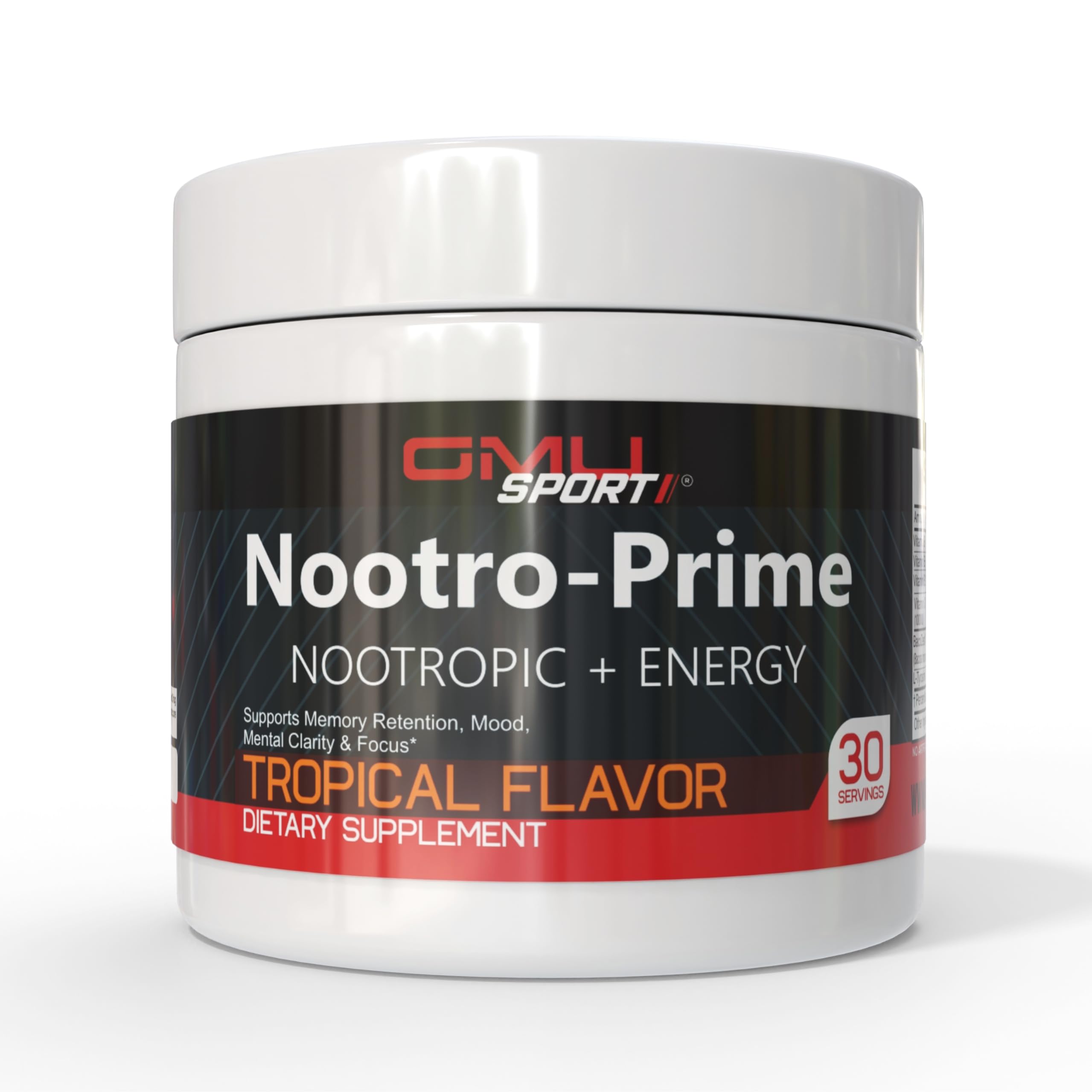 GMU SPORT Nootro-Prime Brain Boost - Focus Brain Supplement - Mushroom Supplement Powder with Alpha GPC, Nootropic Brain Supplements for Memory and Focus with Lions Mane, 30 Servings, Tropical Flavor GMU SPORTBuy Supplements Australia