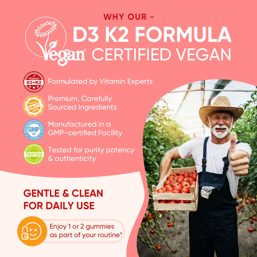 Vitamin D3 K2 Gummies 5000IU / 10,000 IU with 500mg Calcium + K2(MK-7) 200mcg, Magnesium, Vitamin C & Zinc, Extra Strength - Ultimate Absorbency for Bones