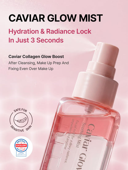 Delere Caviar Glow Soothing Mist | Korean Glass Skin Spray Serum with 5% Caviar & Squalane - Instant 3-Second Radiance & Makeup Setting – Anti-Aging Collagen Booster for Sensitive Skin, 3.4oz Delere buy supplements Au